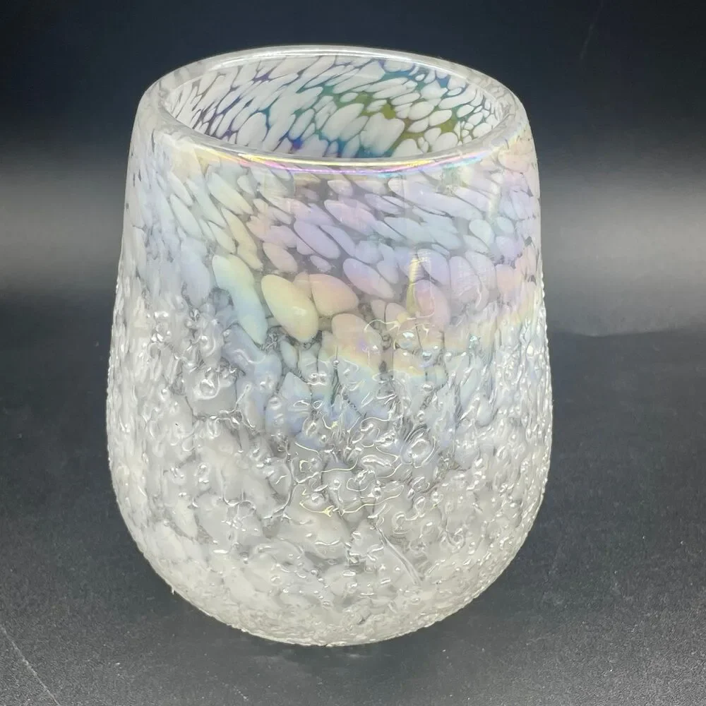 Vintage Iridescent Confetti Crackle Glass Tumbler Hand Blown Stemless Pontil
